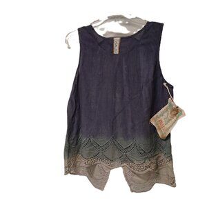 Aratta Stitch Fix Grey Ombre Lace Hem Tank Top Split Back sz M, NWT
